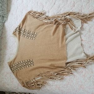 Beige Patterned Poncho